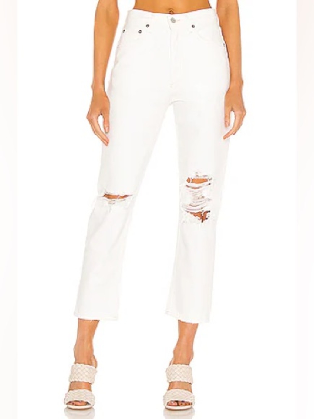 Agolde Riley High Rise Straight Crop in Veil White Size 27